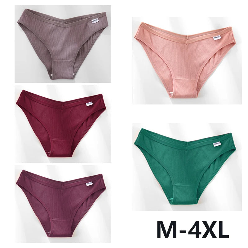 5Pcs Women Cotton Panties V-Belt Ladies Soft Female Sexy M-4XL Low-Rise Panties Bikini Underwear Comfortable Lingerie 2024
