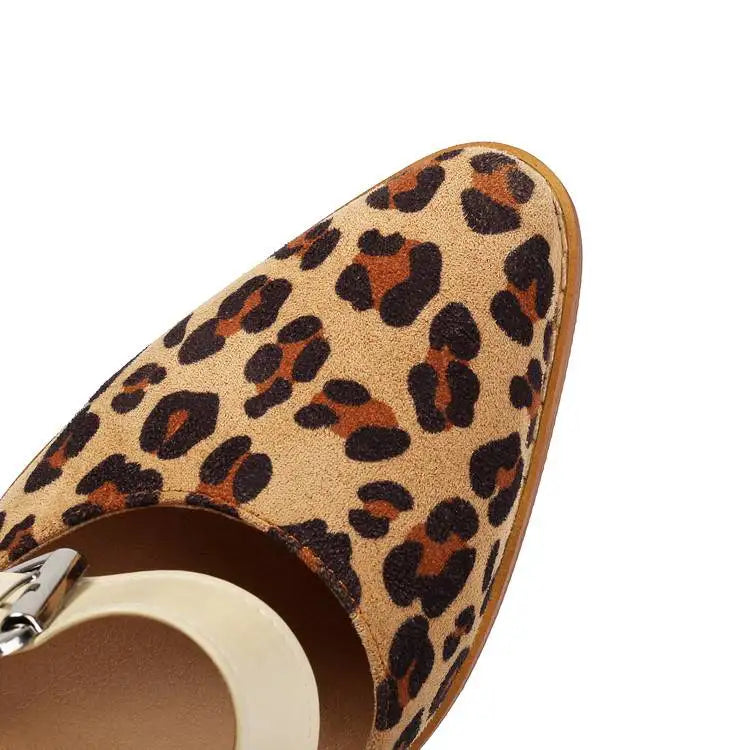 SpringAutumn New Model Fashion High Heels Nude Shoes Color Blocking Pointed Tip Buckle Leopard Print Sexy Party Women's Shoes