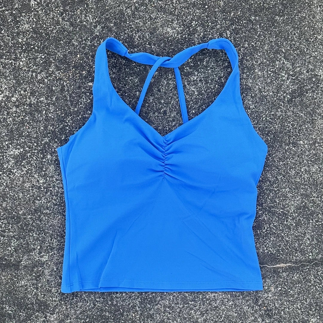 Solid Color Cross Back Tank Top Women Fitness Sport Bra Top Soft Tight Comprehensive Training Gym Yoga Underwear With Chest Pad