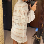 S - XL Long Sleeve Hollow Out Crochet Knitted Tunic Beach Cover Up Cover-ups Beach Dress Beach Wear Beachwear Female Women K5542