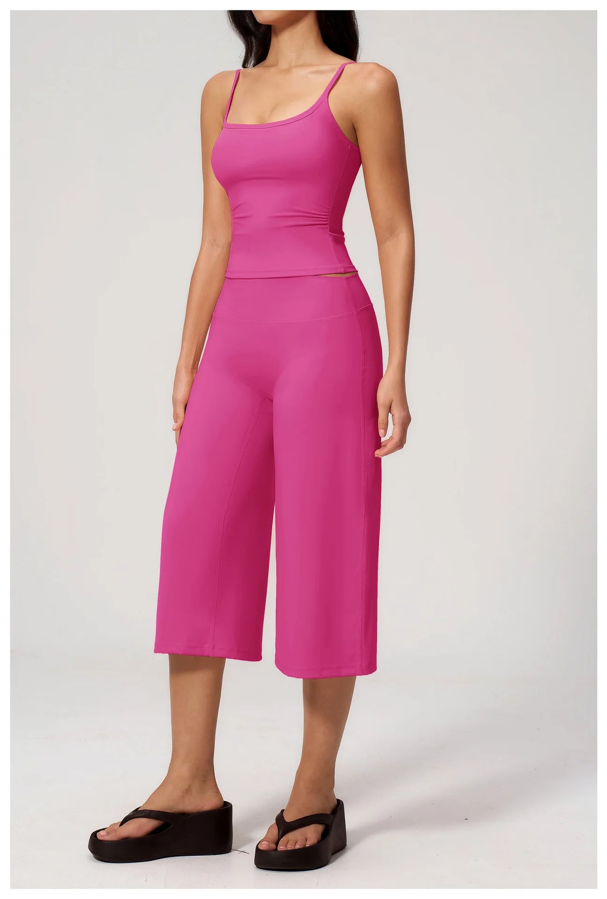 Gym Workout Yoga Sets Women Square Neck Slimming Sports Tank Top Fitness Gym Suit Outdoor High Waist Flare Pants Two-piece Set