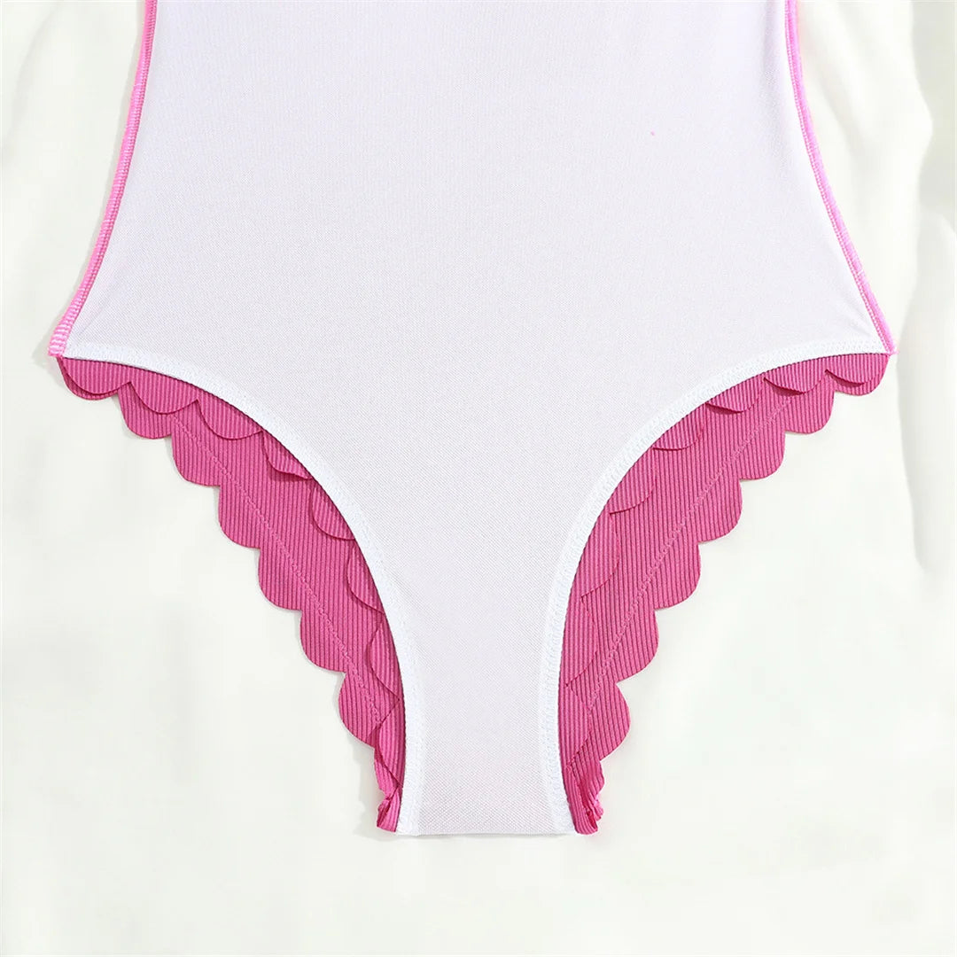 S - XXL 11 Colors Ribbed Frilled Women Swimwear One Piece Swimsuit Female Backless High Leg Cut Bather Bathing Suit Swim K7097