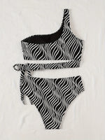 Sexy High Waisted Bikini 2025 Mujer Women's Swimsuit Separate Beach Wear One Shoulder Bathing Suit Padded Swimwear Black Biquini