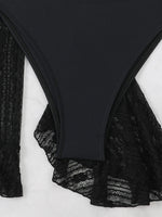 2025 4 Pieces Swimsuit with Skirt Female Swimwear Long-sleeved Cover Up Thong Bikinis Set Bather Swimming Beachwear Bathing Suit