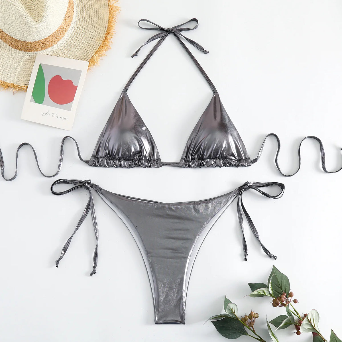 Sexy Gold Silver Red Strings Bikini 2024 Women Swimsuit Female Swimwear Thong Bikinis Set Brazilian Beach Bathing Suit Biquini
