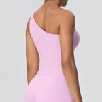 Women Seamless Cloud Feel One-Shoulder Waist-Cinching Yoga Vest Quick-Dry Slimming Sports Shaping Underwear Running Fitness Top