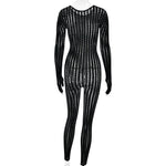 FDYOUI Sexy See-through Bodysuit Women's Long Sleeve Night Club Overalls Black Streetwear Lady Chic One Piece Party Jumpsuits