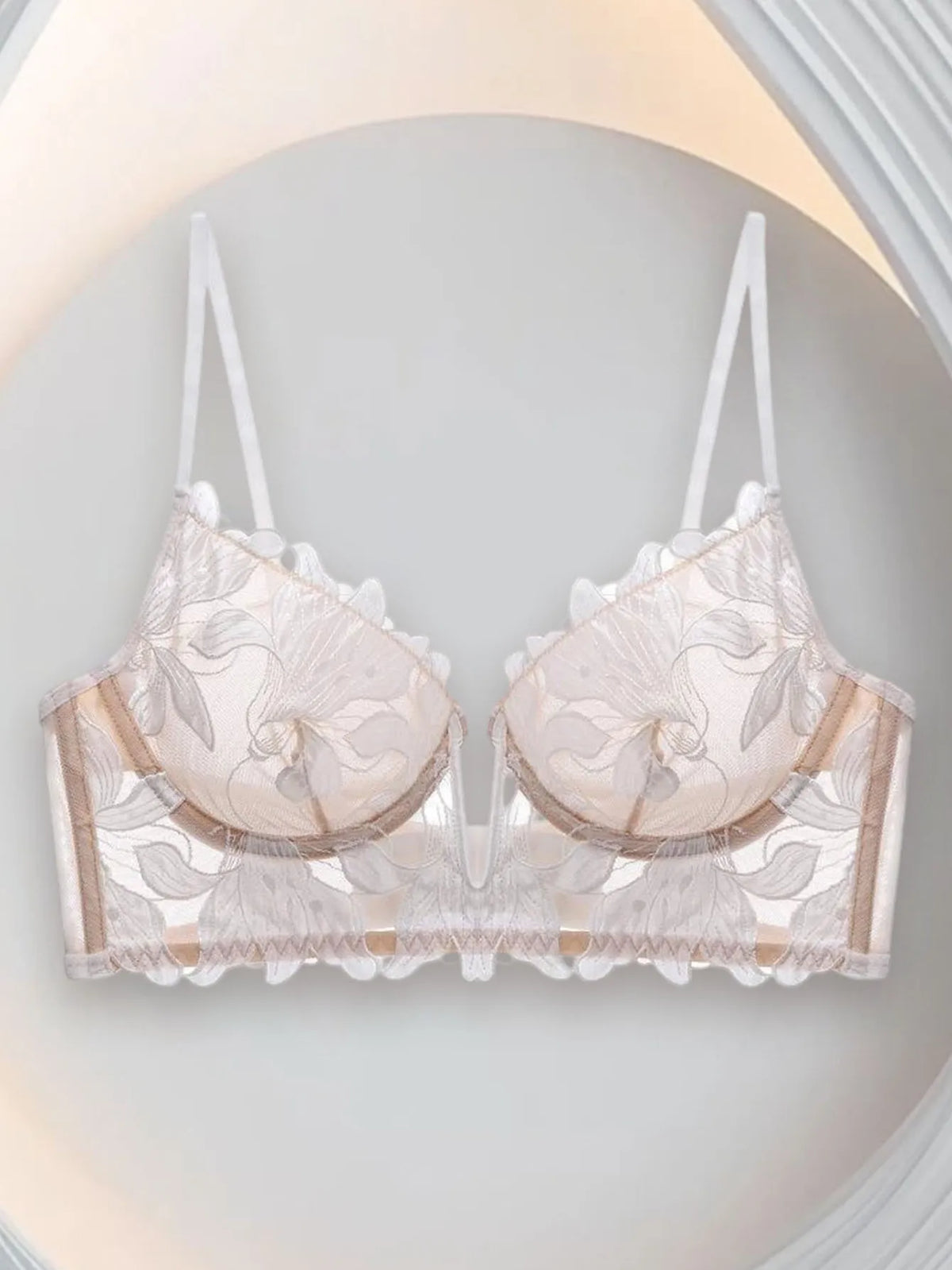 Sexy Floral Embroidered Flower Mesh Underwire Push Up Lingerie Demi Sheer Mesh Balconette See Through Bralette Unlined Lingerie