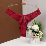 Women's Panties Sexy Lace T Back Woman G-String Solid Mid Waist Hollow Out Thong Transparent Underwear V-shape Girl Erotic Panty