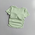 Big round Neck Yoga T-Shirt Short-Sleeved Slimming Sports Top with Fixed Chest Cushion for Running Pilates Summer Stretch