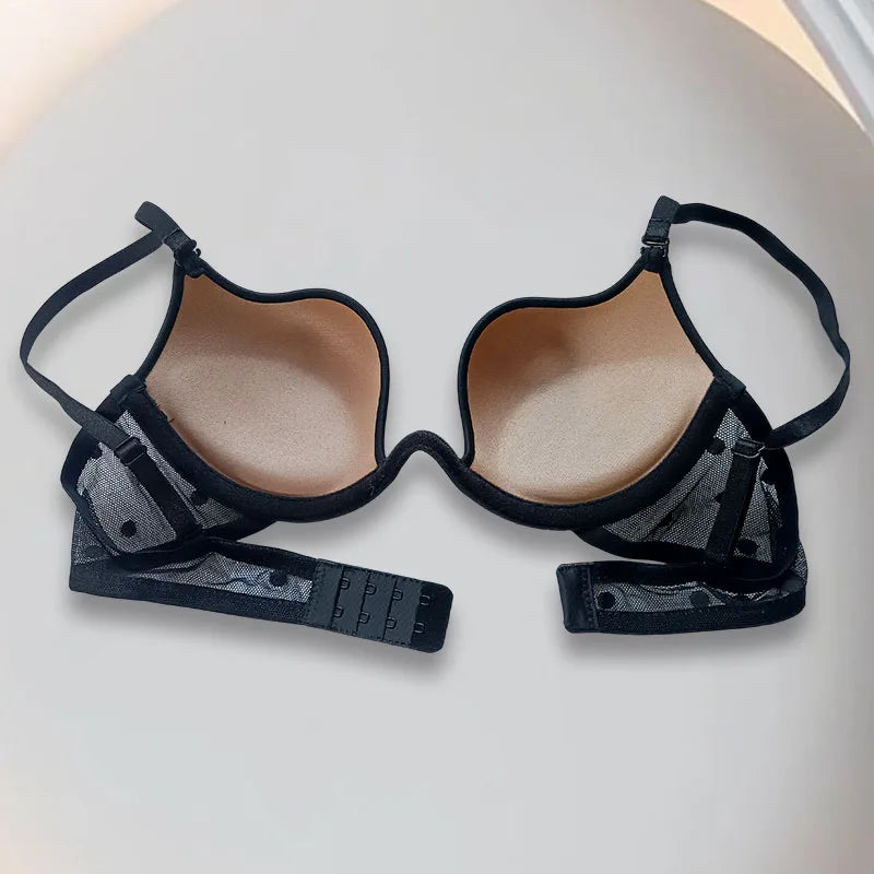 Low- Cut Gathered Bra with Steel Ring Deep V Gathered Underwear Sexy Thin Cup Bra Comfortable Underwire Bra Lingerie