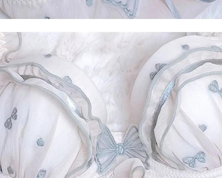 Japanese MOMOKO Butterfly Lingerie Set Wireless Bralette Sweet Pure Style Push Up Gathering Support for Small Chest No Underwire