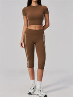 Color Blocked Yoga Suit Women Tracksuit Short Sleeve Shock-absorbing Sports T Shirts High Waist Pants Gym Running Fitness Suits