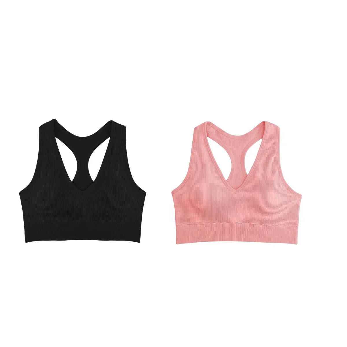 2Pcs/Set Women Deep V Neck Y-Back Padded Tank Bra Rib Cropped Tank Bralette Racerback Strap Daily Inner Top One Size Underwear