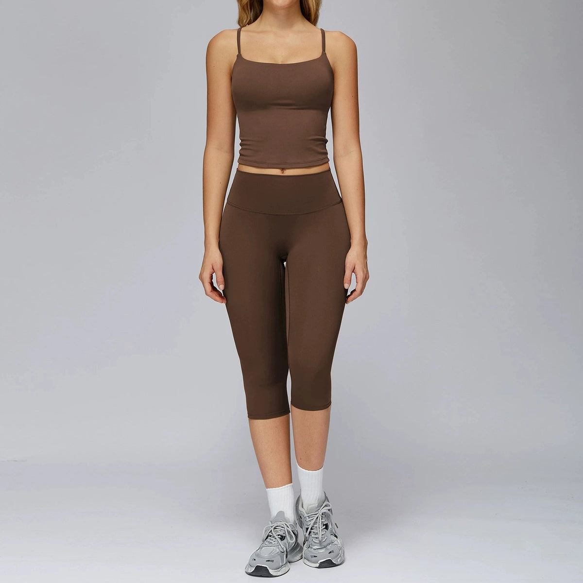 2 Pieces Yoga Set Women Sports Shirts Workout Top Fitness Suits Outdoor Gym Running Mid-length Pants Workout Clothes Tracksuits