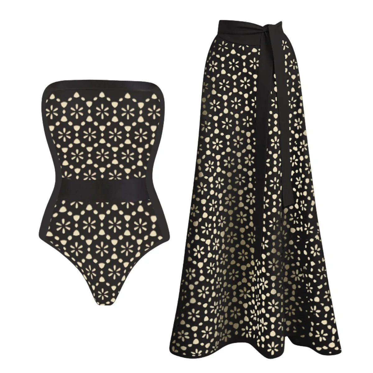 2Pcs Printed Swimsuit Women Sexy Swimwear New Bikini With Long Skirt Female Biquini Push Up Swim Suit Bodysuit Beachwear CoverUp