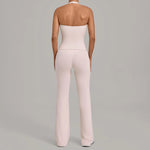 Women's Seamless Yoga Sets Sports Gym Fitness Hip-lifting Flared-pants Sleeveless Halter Tank Top Training Running Workout Suits