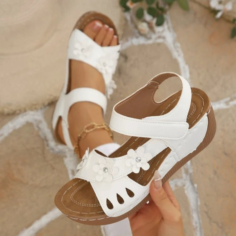 Womens Flower Wedge Sandals 2026 Summer PlatformChunky Heel Open Toe Beach Shoes