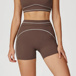 Quick Dry High Waist Yoga Shorts Contrast Color Blocking Splicing Training Sports Pants Push Up Hip Lifting Fitness Yoga Shorts