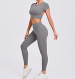 Women's Yoga Sets 2 Piece High Waist Hip Lift Leggings with Cross Back Sports Bra Seamless Workout Clothes Fitness Gym Wear Set