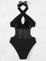 Halter Mesh Sheer Underwired One Piece Swimsuit Women Swimwear Female Backless Hollow Out Monokini High Cut Bathing Suit Swim