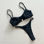 Metal Ring Mini Micro Thong Bikini Women Swimwear Female Swimsuit Two-Pieces Bikini Set Padded Bather Bathing Suit Swim V7513