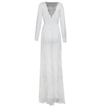Sexy See Through Lace Long Dresses For Women Deep V-neck Solid Color Maxi Dress Fashion Streetwear Party Night Club Vestidos New