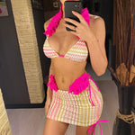 Blue Three-pieces Bikini set With Skirt Waved Ruffled Frilled Bikini Female Swimsuit Women Swimwear Bather Bathing Suit V5235C