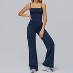 Yoga Suit Gym Fitness Set Hanging Neck Slim Sports Tank Top High Waist Wide Leg Pants Tracksuit Outdoor Running Athletic Wear