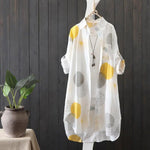 Spring Autumn Women Shirt Long Sleeve Fashion Print Sunscreen Shirts Lapel Long Coat Irregular Hem Anti Sun Women’s blouse