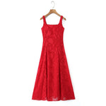 French Style Square-neck Strapless Long Dress With A Large Hem Designed With Cut-out Details Slim Fit Waist-cinching Casual 515K