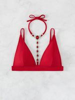 DEKA Diamond Bikini Set Crystal Necklace Halter Red Swimsuit Women Sequins Bathing Suit Stones Swimwear Glitter Push Up Monokini