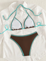 ZTVitality Sexy Coffee Color Patchwork Two-Piece Bikinis 2026 Women's Push Up Halter Bandage Swimsuit Holiday Swimwear Biquini