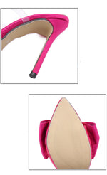 2025 Silk Butterfly Knot Women PVC Slippers Mule 11cm High Heels Slippers Luxury Sandals Pointed Toe Strappy Slides Party Shoes