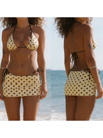 Women's Dots Print 3 Piece Swimsuits Halter Tie-ups Bikini Set with Cover Ups Skirt Summer Bathing Suits for Beach Pool