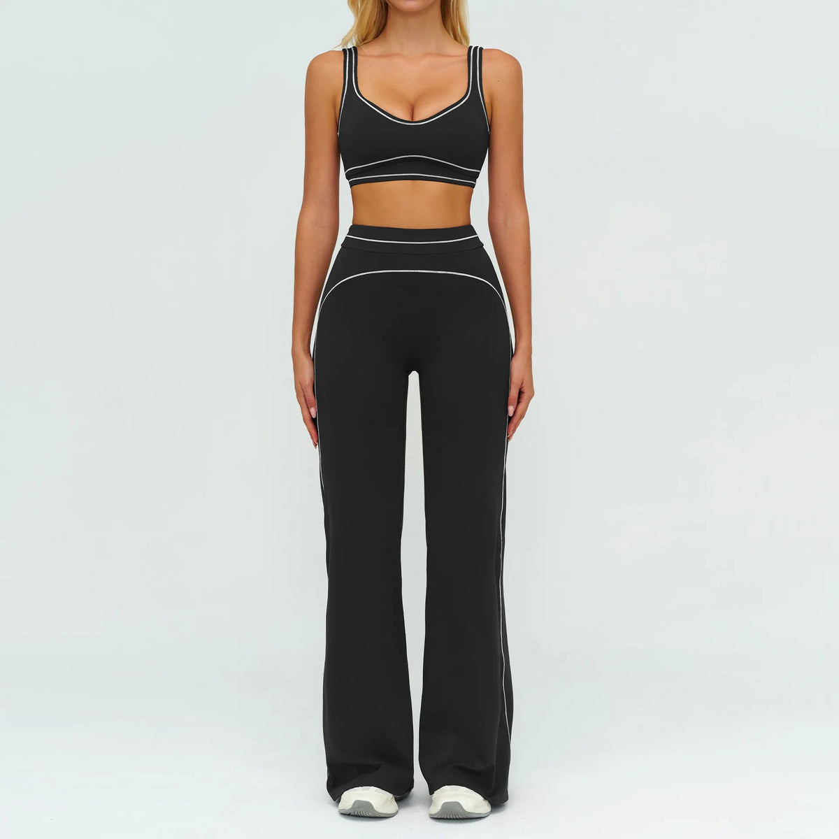 2PCS Yoga Set Gym Clothes Outdoor Sports Outfits Women Tracksuit Gym Fitness Suits Workout Long Sleeved Flared Pants Sportswear