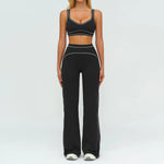 2PCS Yoga Set Gym Clothes Outdoor Sports Outfits Women Tracksuit Gym Fitness Suits Workout Long Sleeved Flared Pants Sportswear