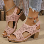 Hollow Out Women's High Heels Sandals Summer Hook Loop Thick Heeled Platform Sandles Casual Anti-Slip Beach Sandals Plus Size