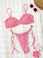 Sexy Pink Stripe Bikini Set Women Halter Braiding Rope Push Up Bra Bandage Thong Swimsuit 2026 Holiday Bathing Suit Swimwear