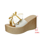 Street Bow Knot Chunky Platform Slippers Women Fashion Round Toe High Heel Sandals Woman Plus Size Wear-Resistant Slides Mujer
