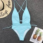 Sexy Deep V Neck Wrap Around Female Swimwear One Piece Swimsuit Women Backless Monokini High Leg Cut Bathing Suit Swim Beachwear