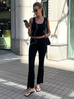 Solid Color Slim-fit Stretch Tank Top & Pants Set Sleeveless Casual Vest Outfit for Women