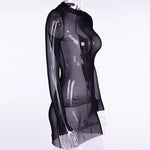 Women Mesh Dress Spring Autumn Sexy Sheer Mesh Long Sleeve Package Hip Sheath Dress Lady Sexy Club Body Wrap Mini Short Vestidos