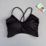 Women Cross Back Padded Sports Bra Thin Straps Wireless Shockproof Soft Breathable Yoga Fitness Camisole Top
