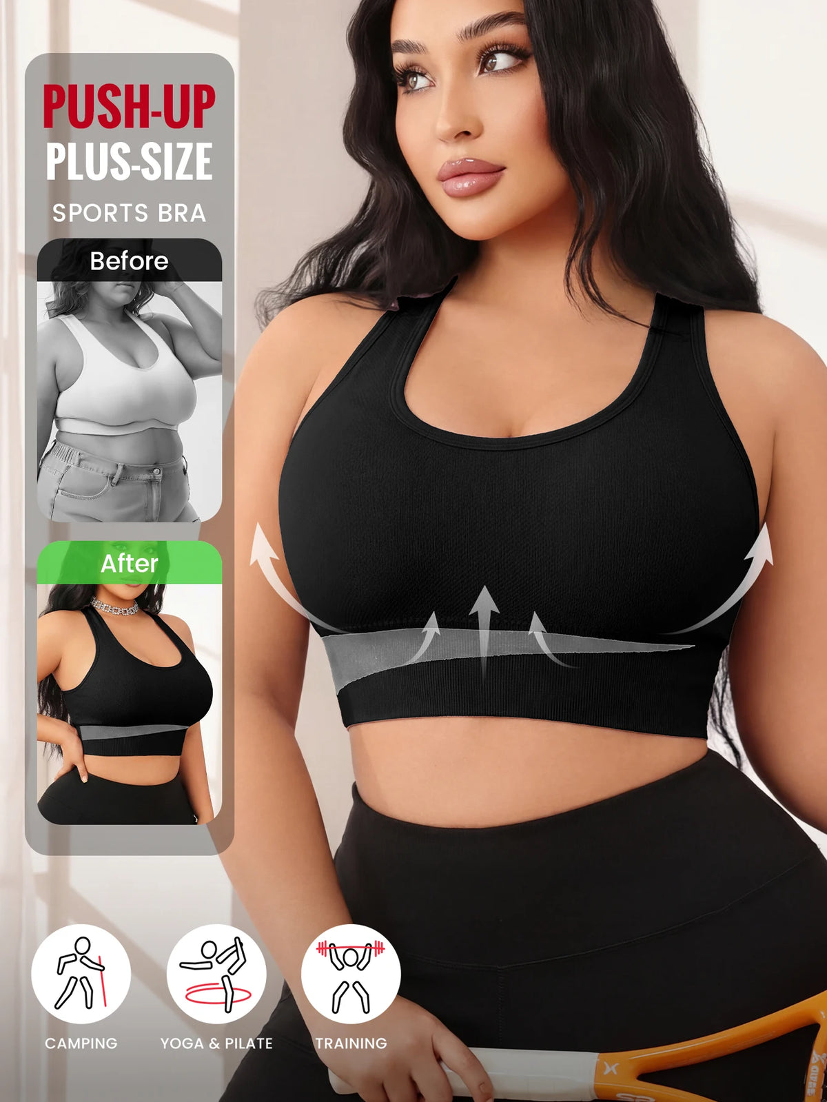 Size Wirefree Sports Yoga Bra, Solid Color High Elastic Breathable Bra with Removable Cups, All Season Casual Wear
