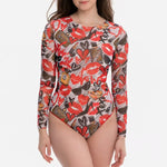 2026 New Women's Patchwork One-Piece Swimsuit Long Sleeve Sports Swimwear Sexy Backless Beach Wear Bather Surfing Suit