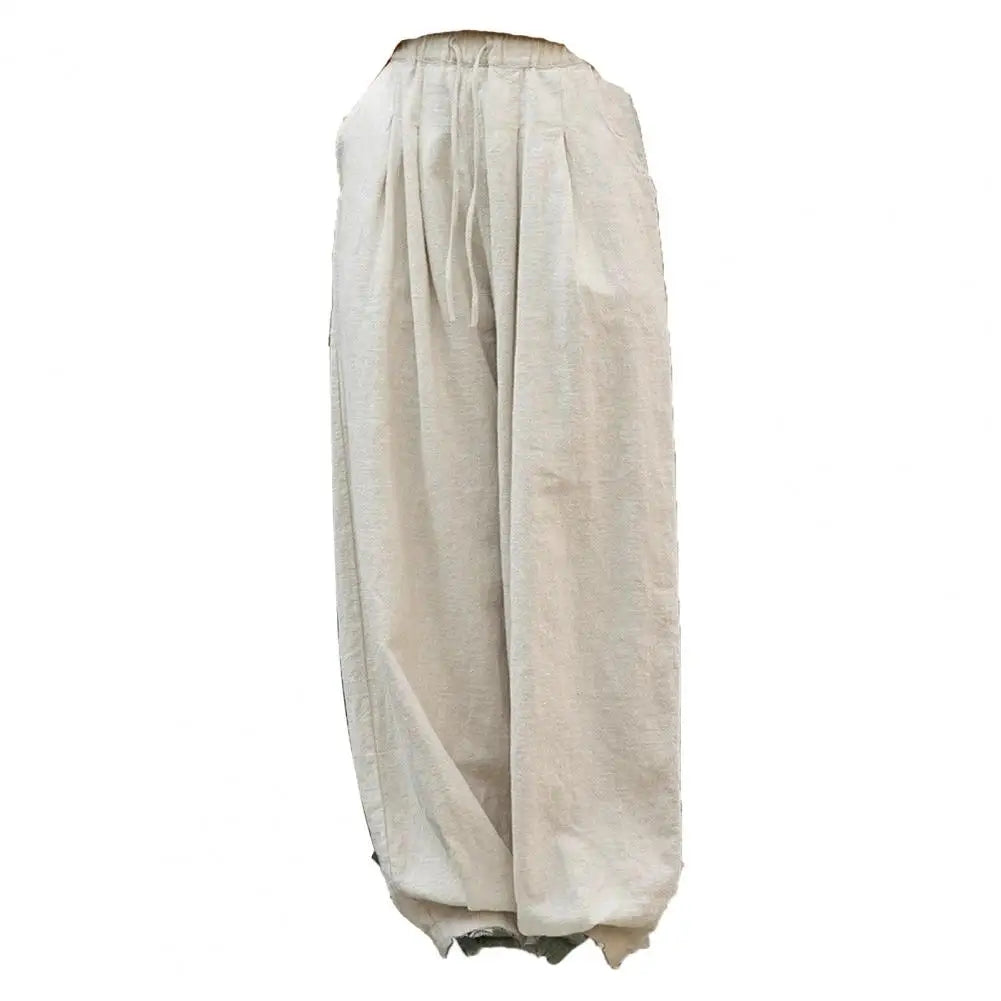Solid Color Harem Trousers Women Casual Pants Elastic Waist Adjustable Drawstring Solid Color Wide Leg Trousers