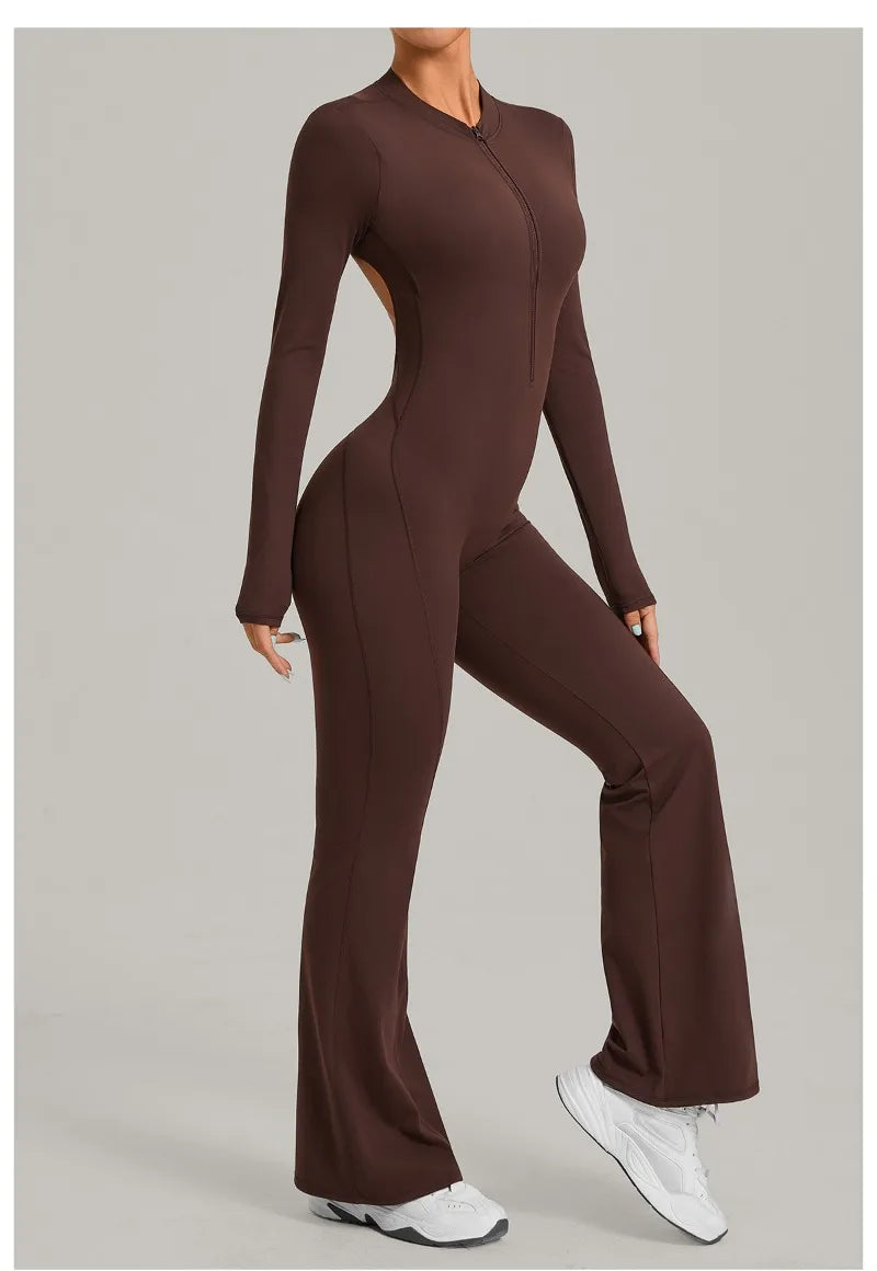 Women's Seamless Yoga Jumpsuits Sports Fitness Gym One-piece Long-sleeves Hip-Lifting Beauty Back Workout Training Bodysuits