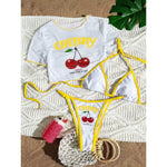 2026 Sexy 3 Piece Women Swimsuit Short-sleeve Cover-up Swimwear Summer Print Bikini Set Brazilian Beachwear Party Bathing Suit
