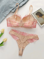 Women's Pink Lace Bra and Panty SetSoft Floral Lace Everyday Comfort Perfect for Casual Wear sexy Lingerie set B2631